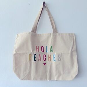 NWOT Hola Beaches Canvas Pastel Letters Heart Tote Bag Fun!